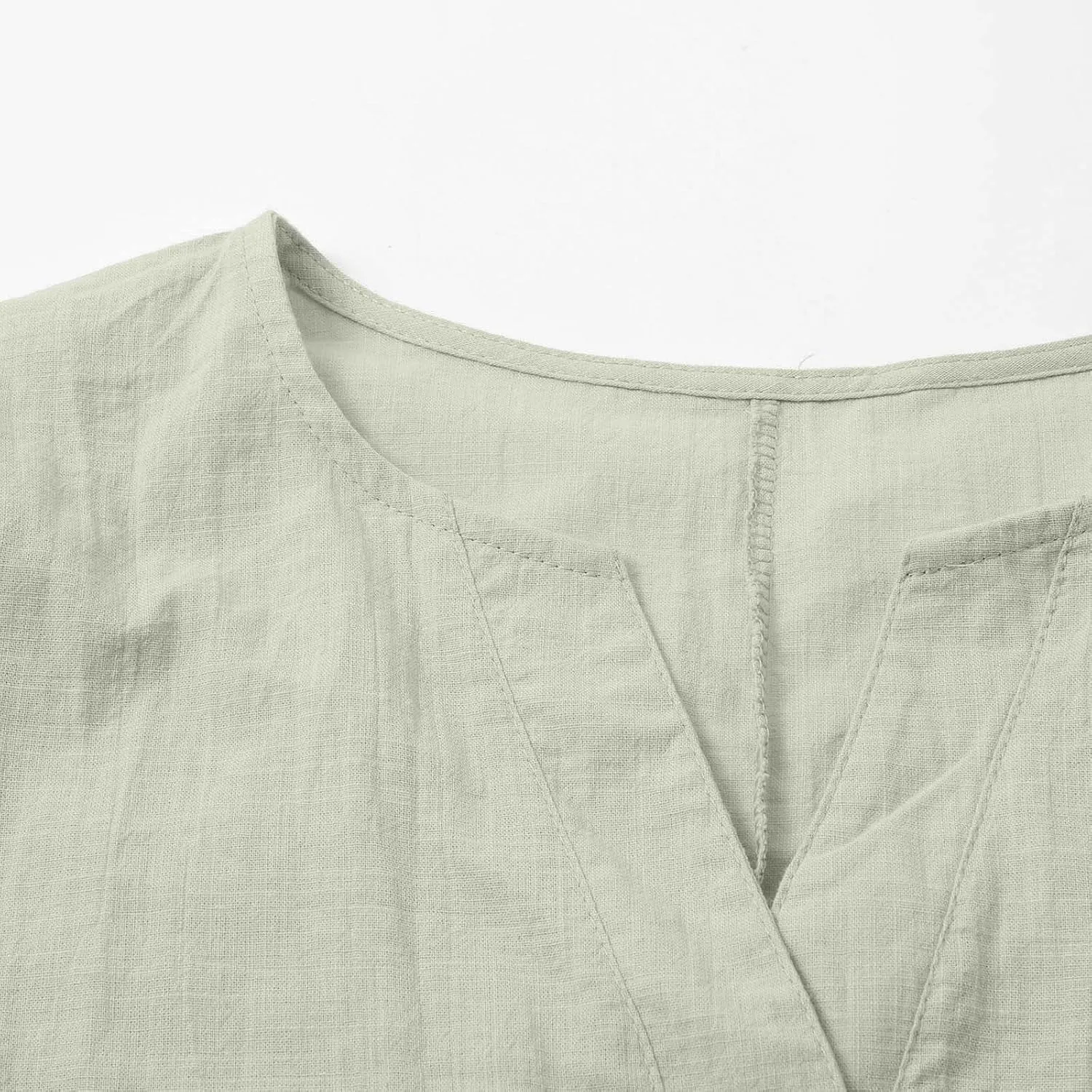Cotton Linen T-Shirts for Women Short Sleeve V Neck Buttons Tops 2025 Summer Solid Color Vacation Blouse Pullover