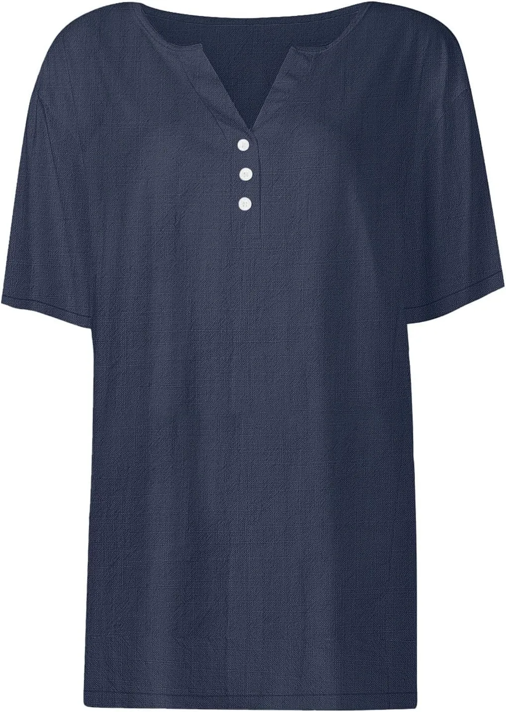 Cotton Linen T-Shirts for Women Short Sleeve V Neck Buttons Tops 2025 Summer Solid Color Vacation Blouse Pullover