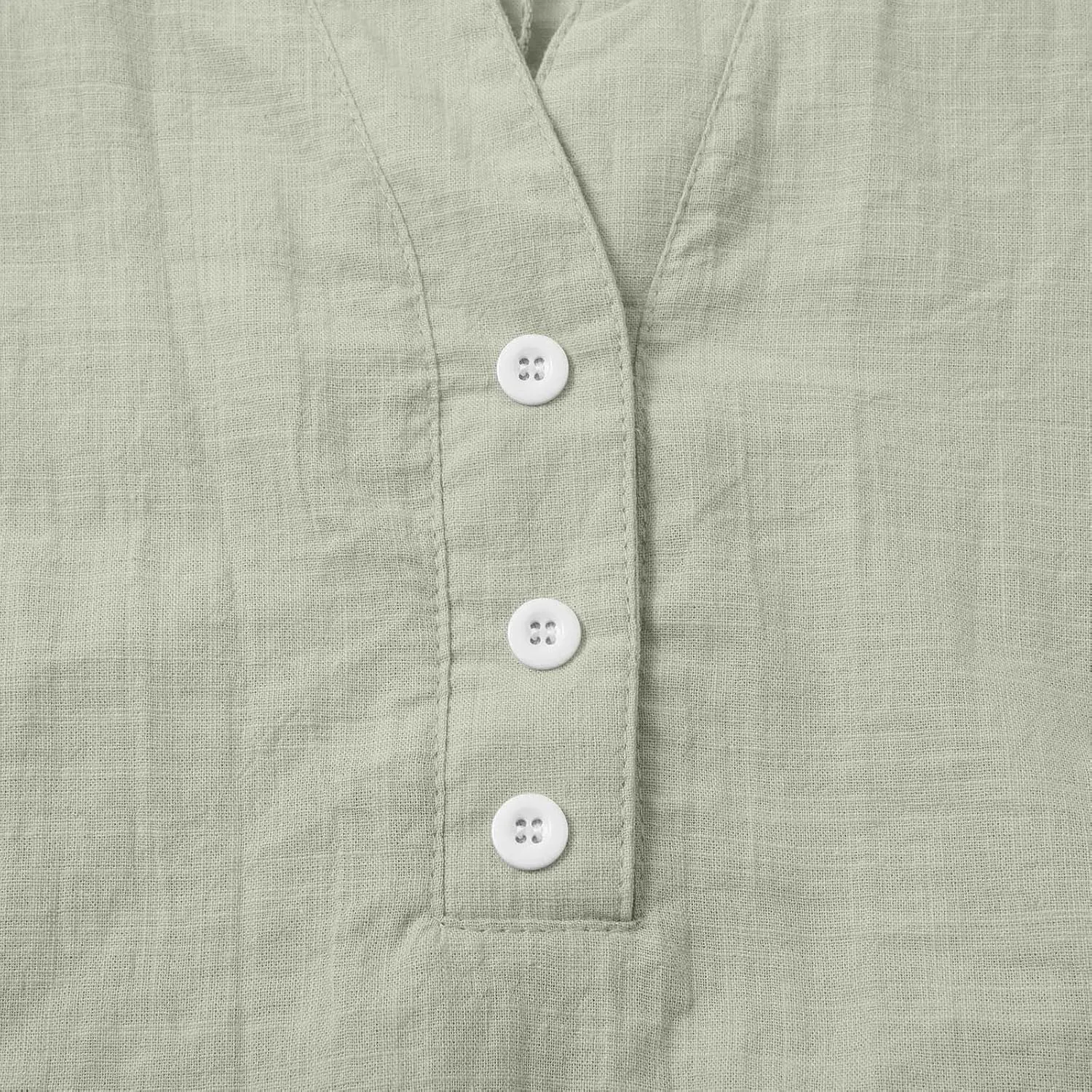 Cotton Linen T-Shirts for Women Short Sleeve V Neck Buttons Tops 2025 Summer Solid Color Vacation Blouse Pullover