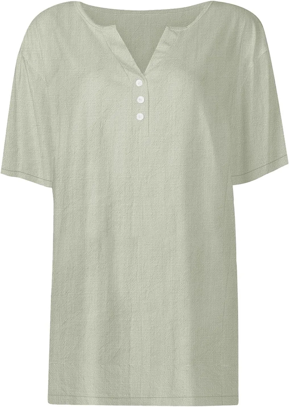 Cotton Linen T-Shirts for Women Short Sleeve V Neck Buttons Tops 2025 Summer Solid Color Vacation Blouse Pullover