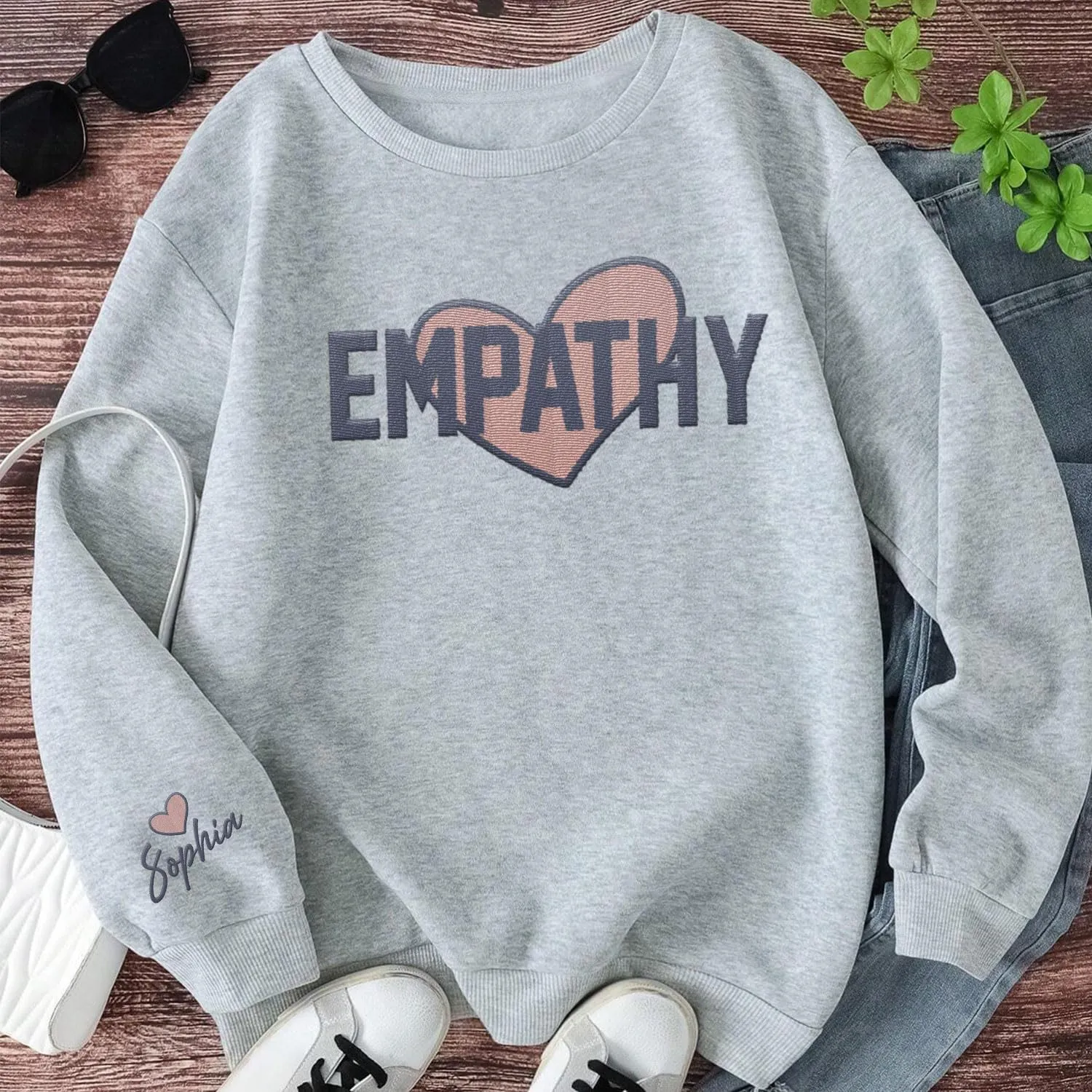 Custom Choose Empathy Embroidered Sweatshirt for Women's Sympathy Crewneck T-Shirts for Kindness and Mental Health Awareness