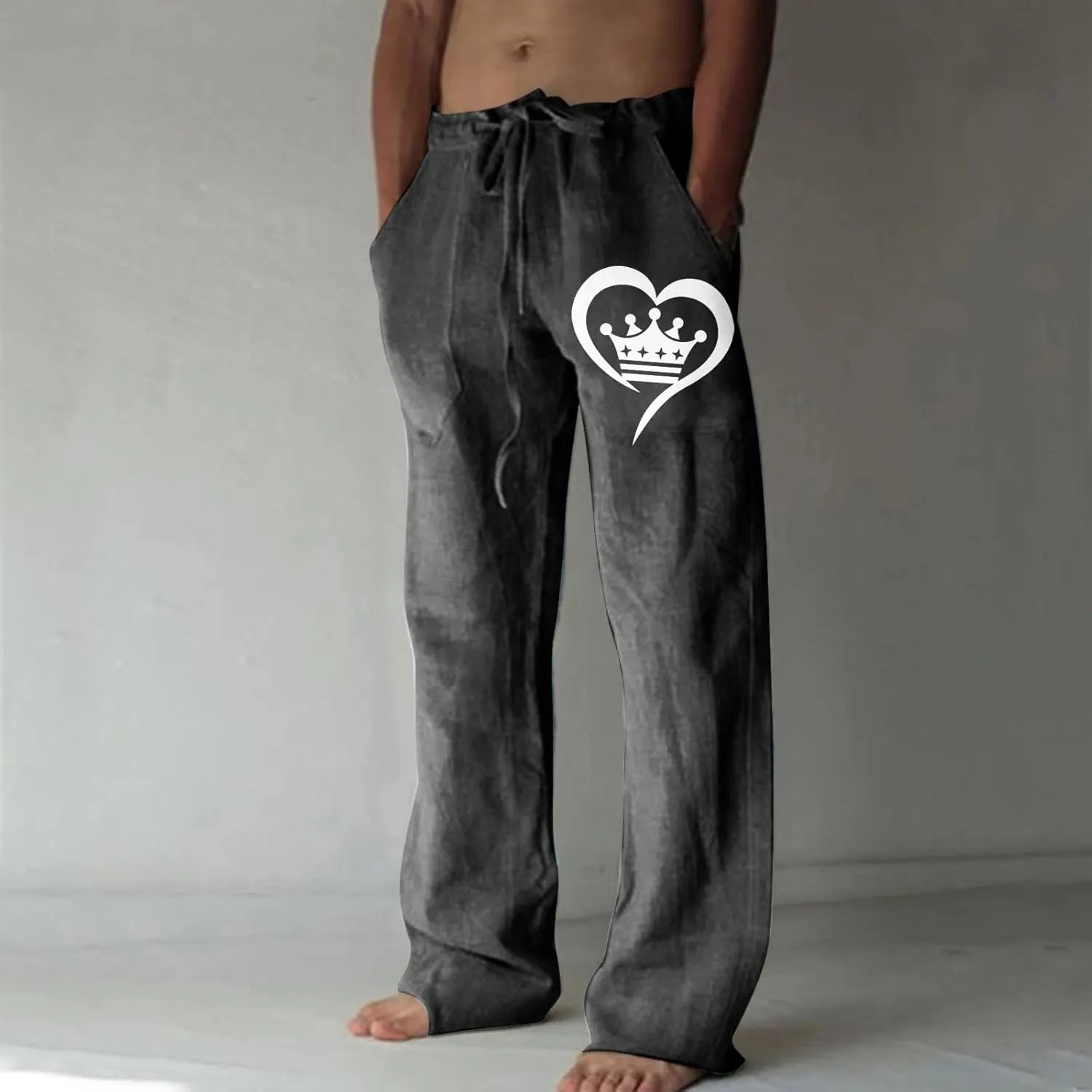 Dgoopd Men's Cotton Linen Pants Casual Elastic Waist Drawstring Pants Straight Leg Yoga Pants Lightweight Summer Beach Pants