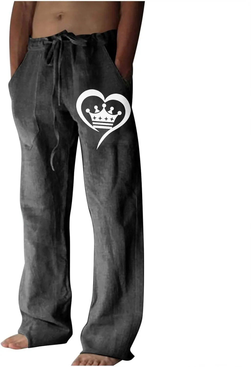 Dgoopd Men's Cotton Linen Pants Casual Elastic Waist Drawstring Pants Straight Leg Yoga Pants Lightweight Summer Beach Pants