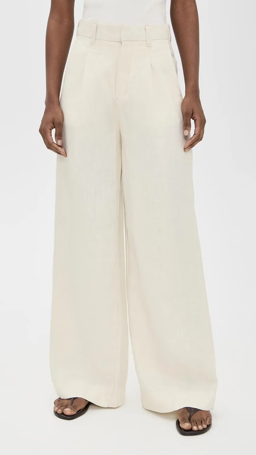 DL1961 Women's Hepburn Pleated Wide Leg High Rise Linen Pants