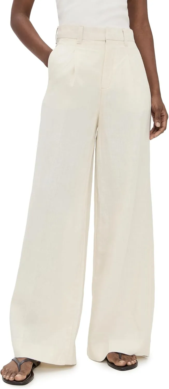 DL1961 Women's Hepburn Pleated Wide Leg High Rise Linen Pants