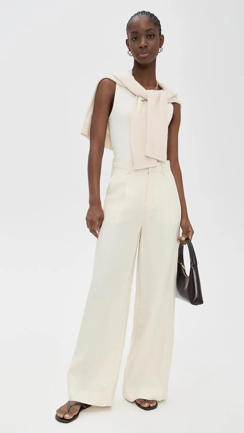 DL1961 Women's Hepburn Pleated Wide Leg High Rise Linen Pants