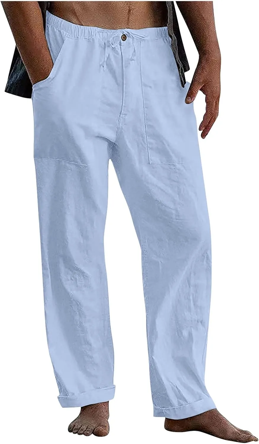Dudubaby Mens Drawstring Pants Men's Casual Loose and Comfortable Casual Pants Cotton Linen Printed Drawstring Trousers