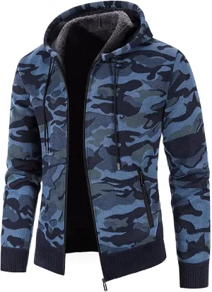 DuDubaby Men's Fashion Long Sleeve Warm Camouflage Printed Hooded Jacket Top