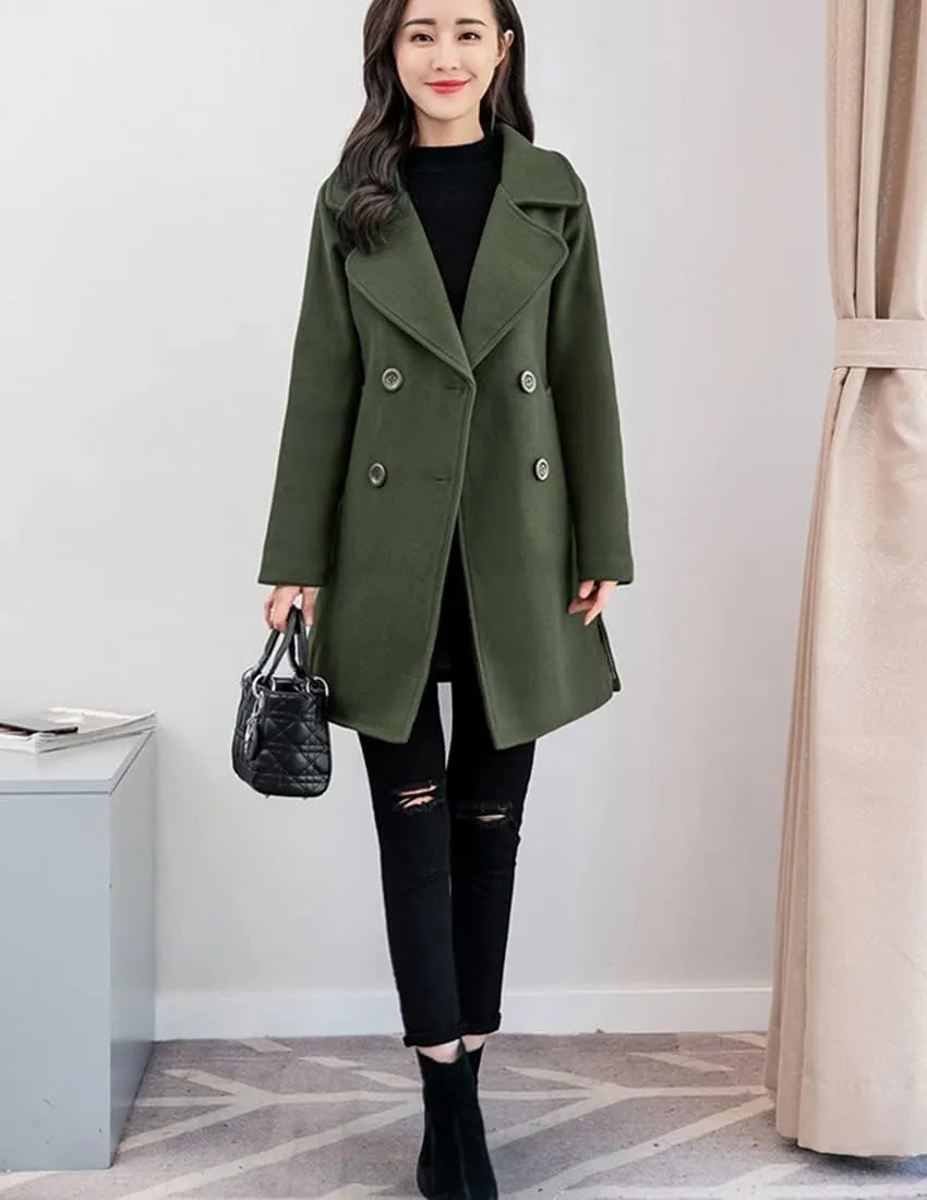 ebossy Women's Trench Jacket Double Breasted Wool Blend Mid-Long Pea Coat