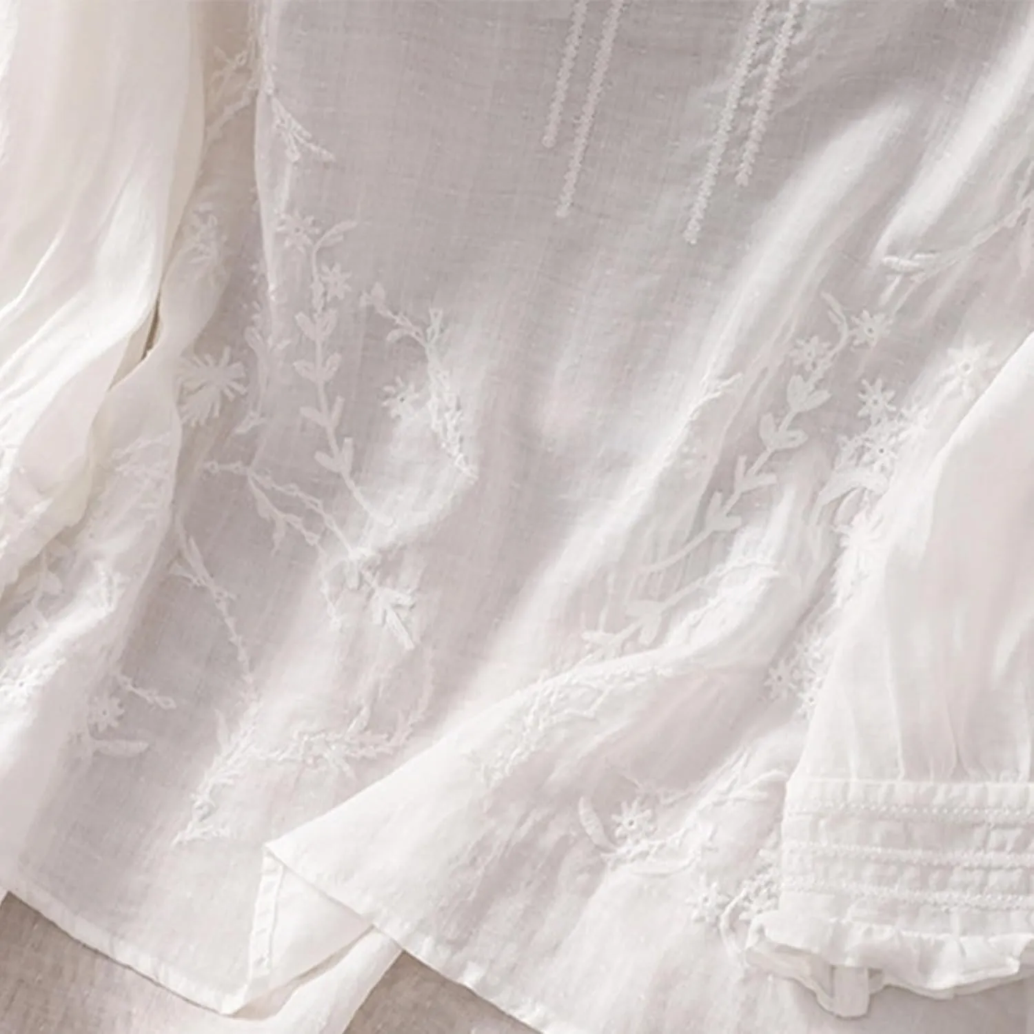 Embroidered Linen Shirts for Women 2025 Summer 3/4 Sleeve Boho Peasant Tops Vintage Crew Neck Blouses Tees Tunics