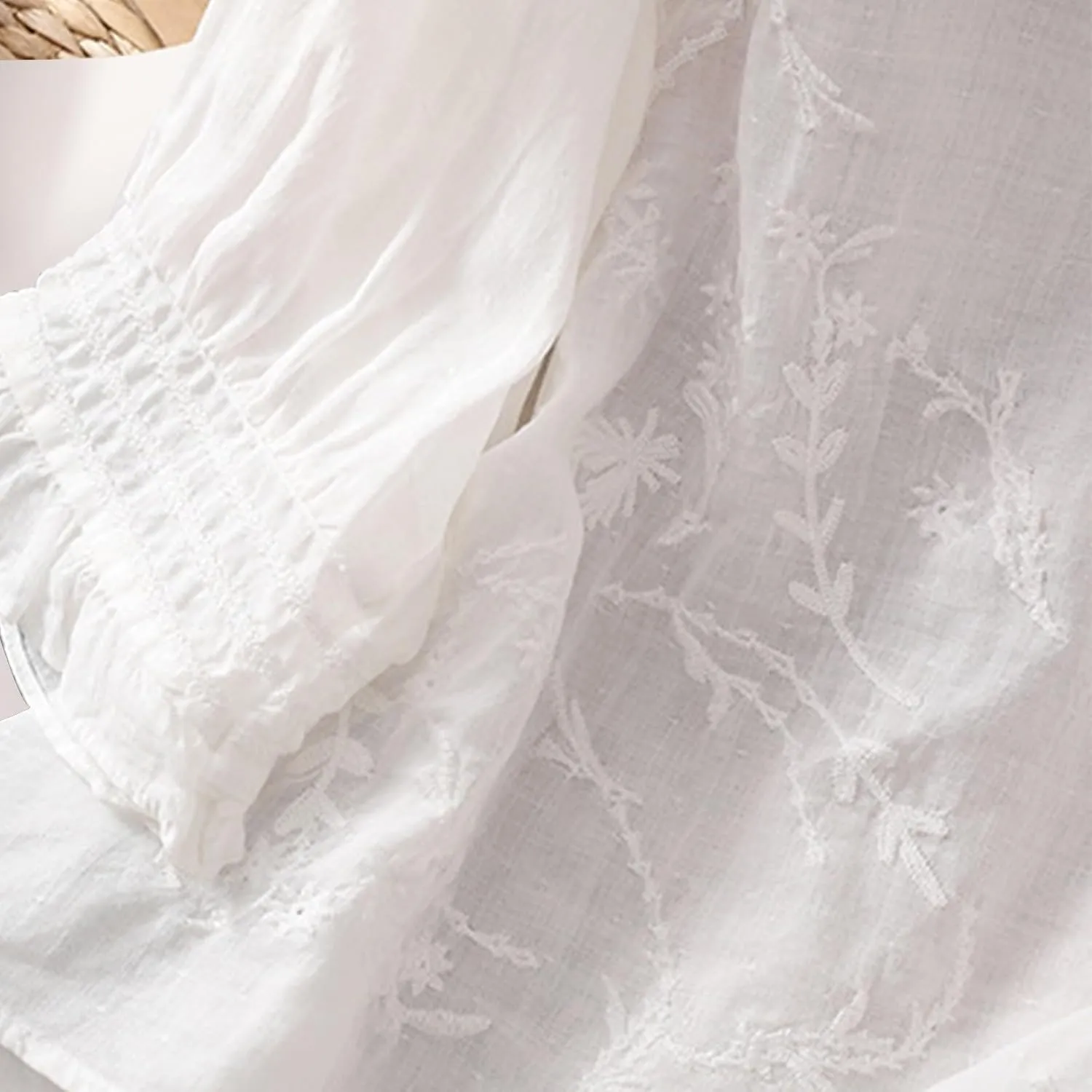 Embroidered Linen Shirts for Women 2025 Summer 3/4 Sleeve Boho Peasant Tops Vintage Crew Neck Blouses Tees Tunics