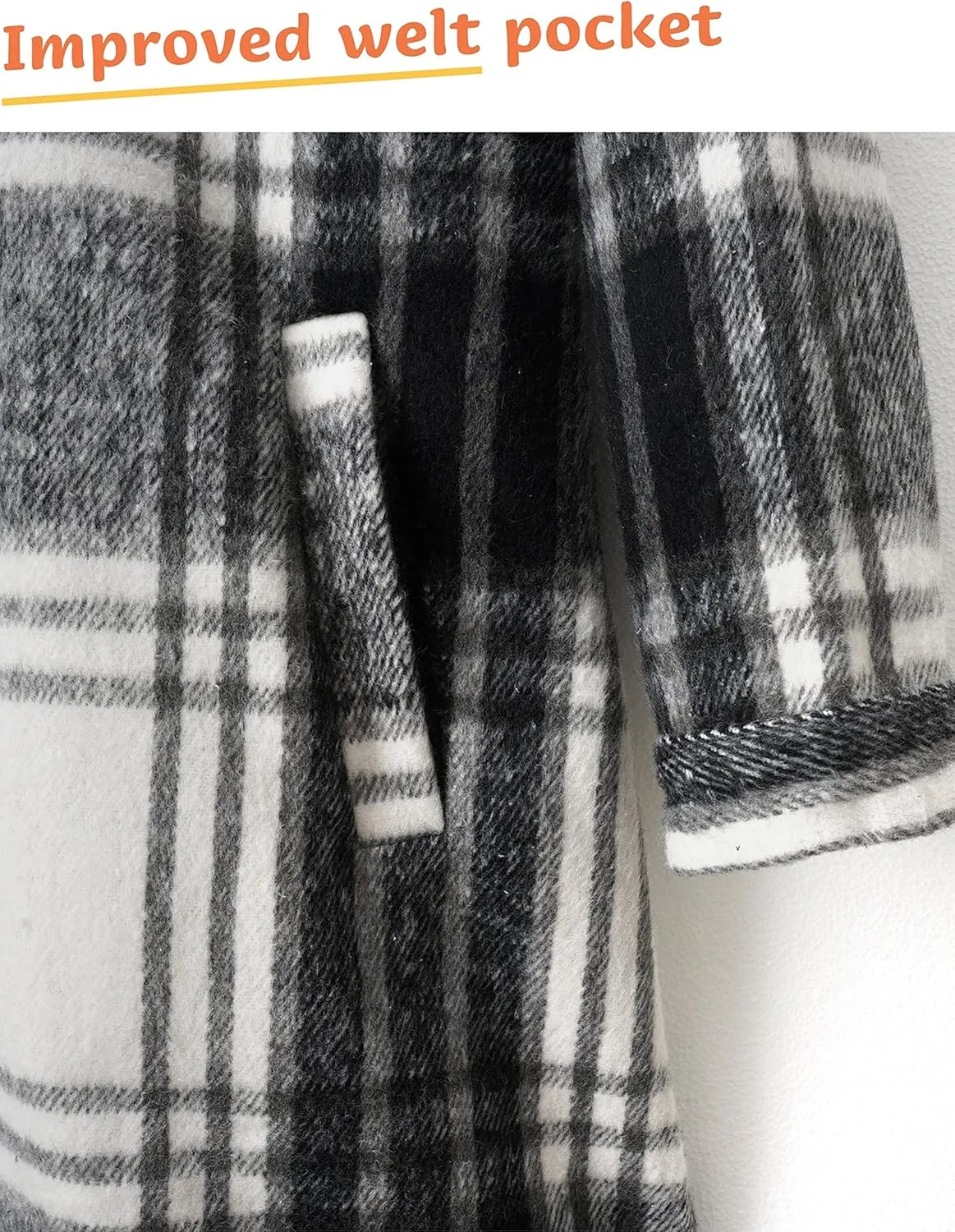 Esmeling Womens Plaid Shacket Brushed Flannel Shirt Jacket Mid Long Wool Blend Tartan Coat