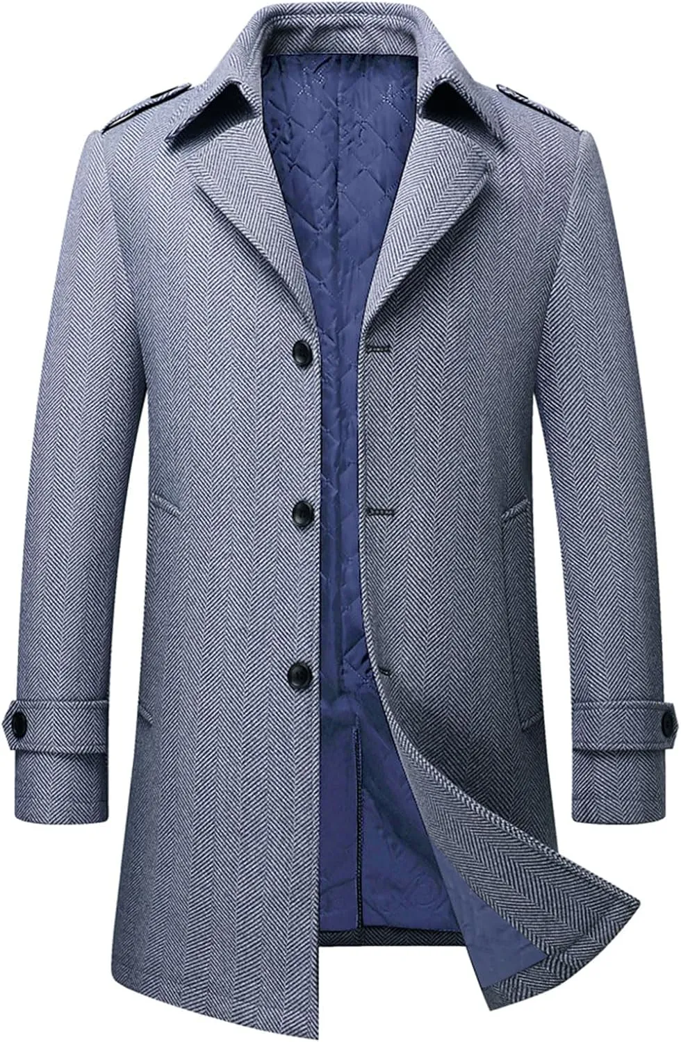FTIMILD Mens Wool Blend Coat Single Breasted Trench Coat Notched Lapel Slim Fit Pea Coat