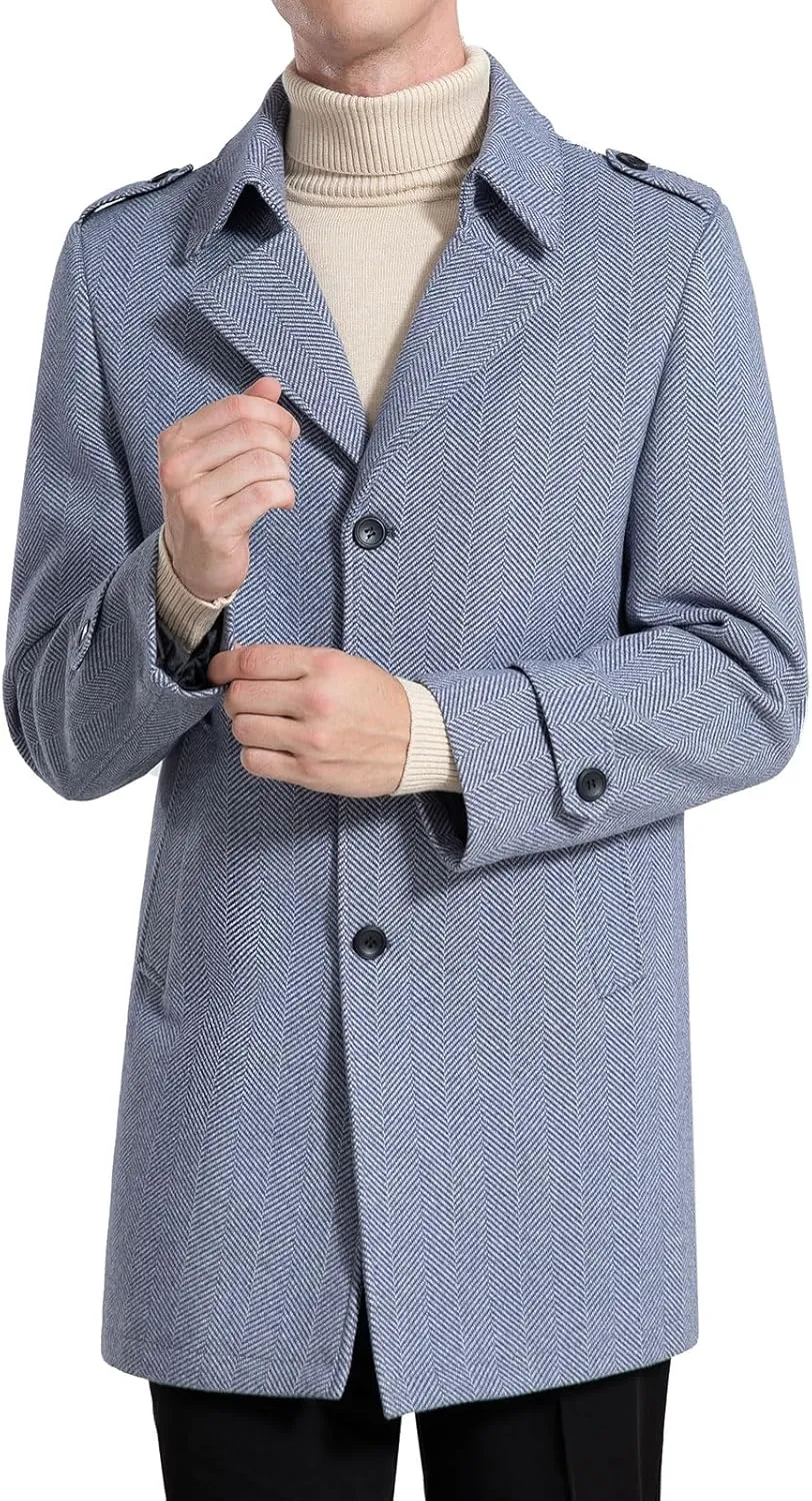 FTIMILD Mens Wool Blend Coat Single Breasted Trench Coat Notched Lapel Slim Fit Pea Coat