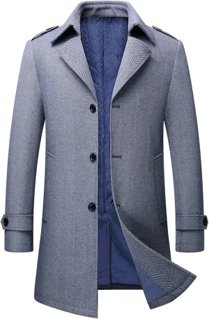 FTIMILD Mens Wool Blend Coat Single Breasted Trench Coat Notched Lapel Slim Fit Pea Coat