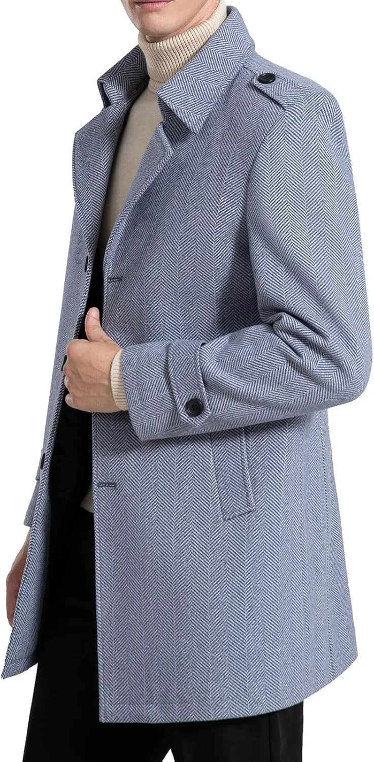 FTIMILD Mens Wool Blend Coat Single Breasted Trench Coat Notched Lapel Slim Fit Pea Coat