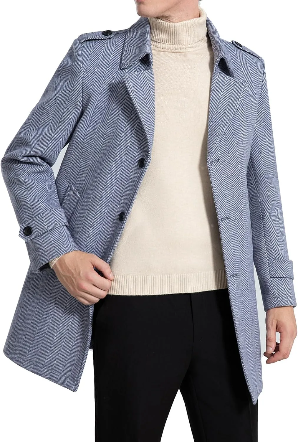 FTIMILD Mens Wool Blend Coat Single Breasted Trench Coat Notched Lapel Slim Fit Pea Coat