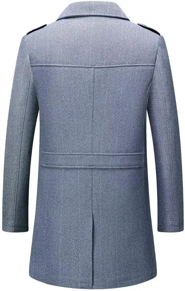 FTIMILD Mens Wool Blend Coat Single Breasted Trench Coat Notched Lapel Slim Fit Pea Coat
