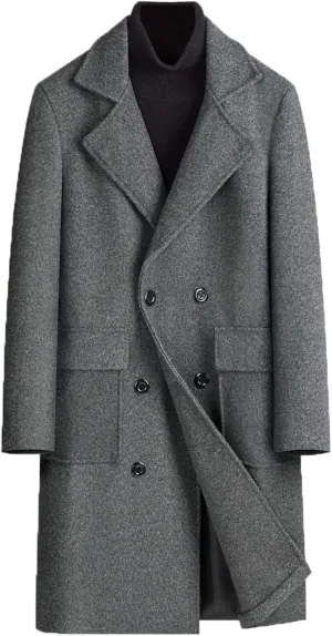 FTIMILD Mens Wool Blend Pea Coat Warm Winter Trench Coat Notched Lapel Double Breasted Overcoat