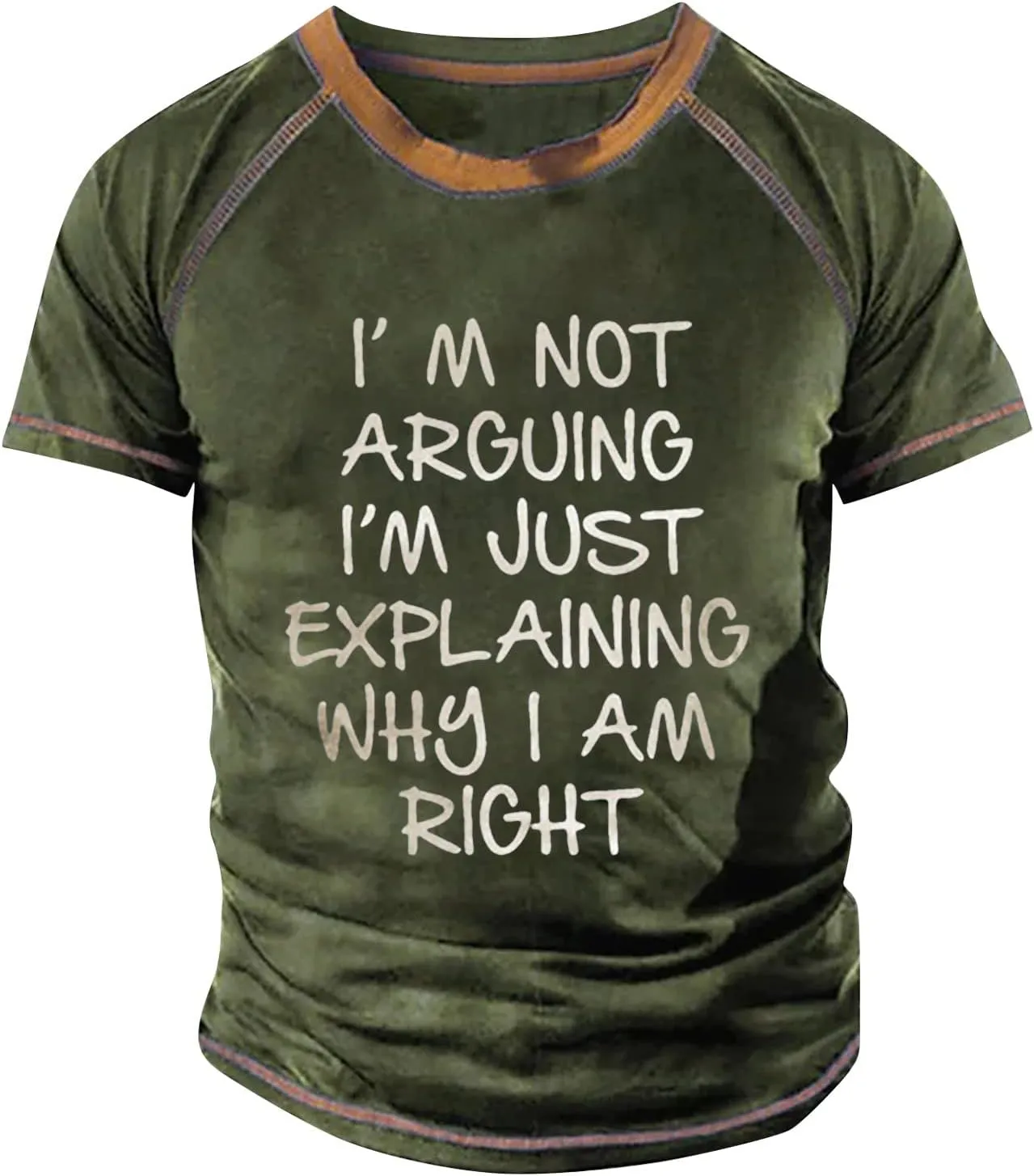 Funny T Shirts for Men Raglan Retro Short Sleeve Round Neck Letter Printing Tops