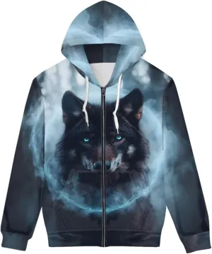 GLUDEAR Men Cool Wolf 3D Digital Print Full Zip Up Hoodie Jackets Pullover Hooded Sweatshirt