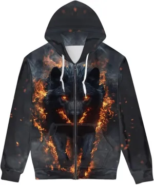 GLUDEAR Men Cool Wolf 3D Digital Print Full Zip Up Hoodie Jackets Pullover Hooded Sweatshirt