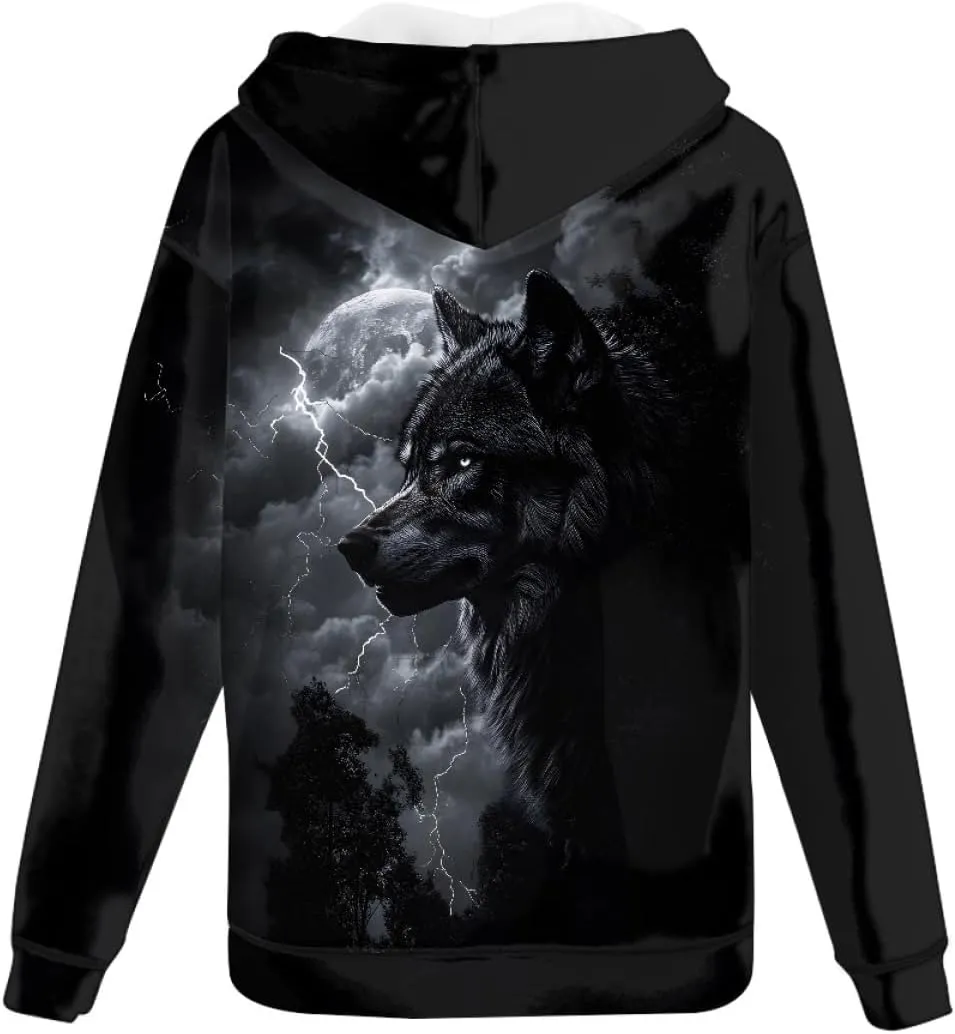 GLUDEAR Men Cool Wolf 3D Digital Print Full Zip Up Hoodie Jackets Pullover Hooded Sweatshirt