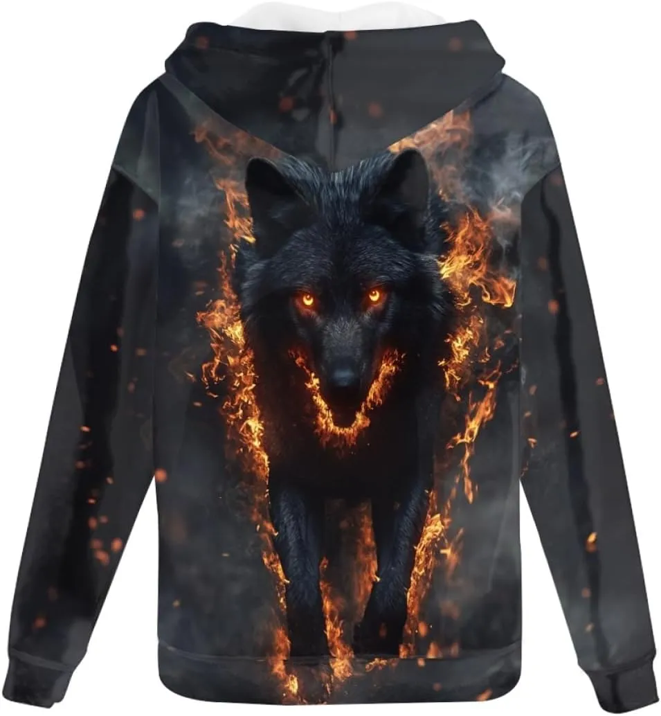 GLUDEAR Men Cool Wolf 3D Digital Print Full Zip Up Hoodie Jackets Pullover Hooded Sweatshirt