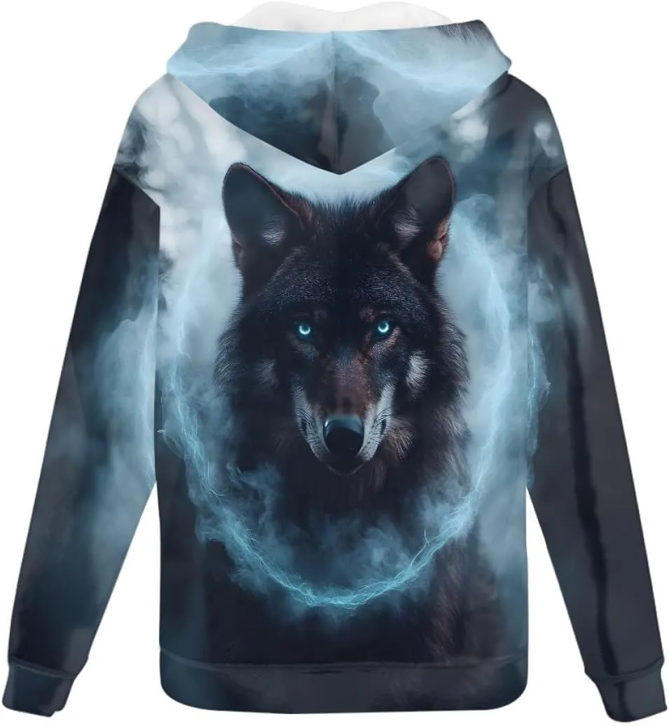 GLUDEAR Men Cool Wolf 3D Digital Print Full Zip Up Hoodie Jackets Pullover Hooded Sweatshirt