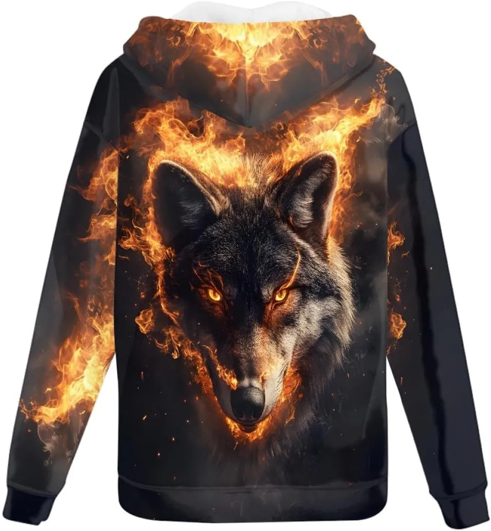 GLUDEAR Men Cool Wolf 3D Digital Print Full Zip Up Hoodie Jackets Pullover Hooded Sweatshirt