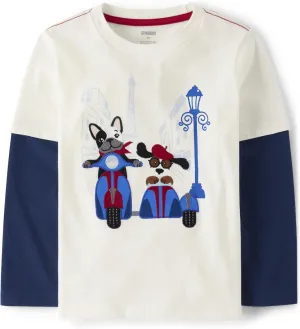 Gymboree Boys and Toddler Embroidered Graphic Long Sleeve Layered T-Shirts