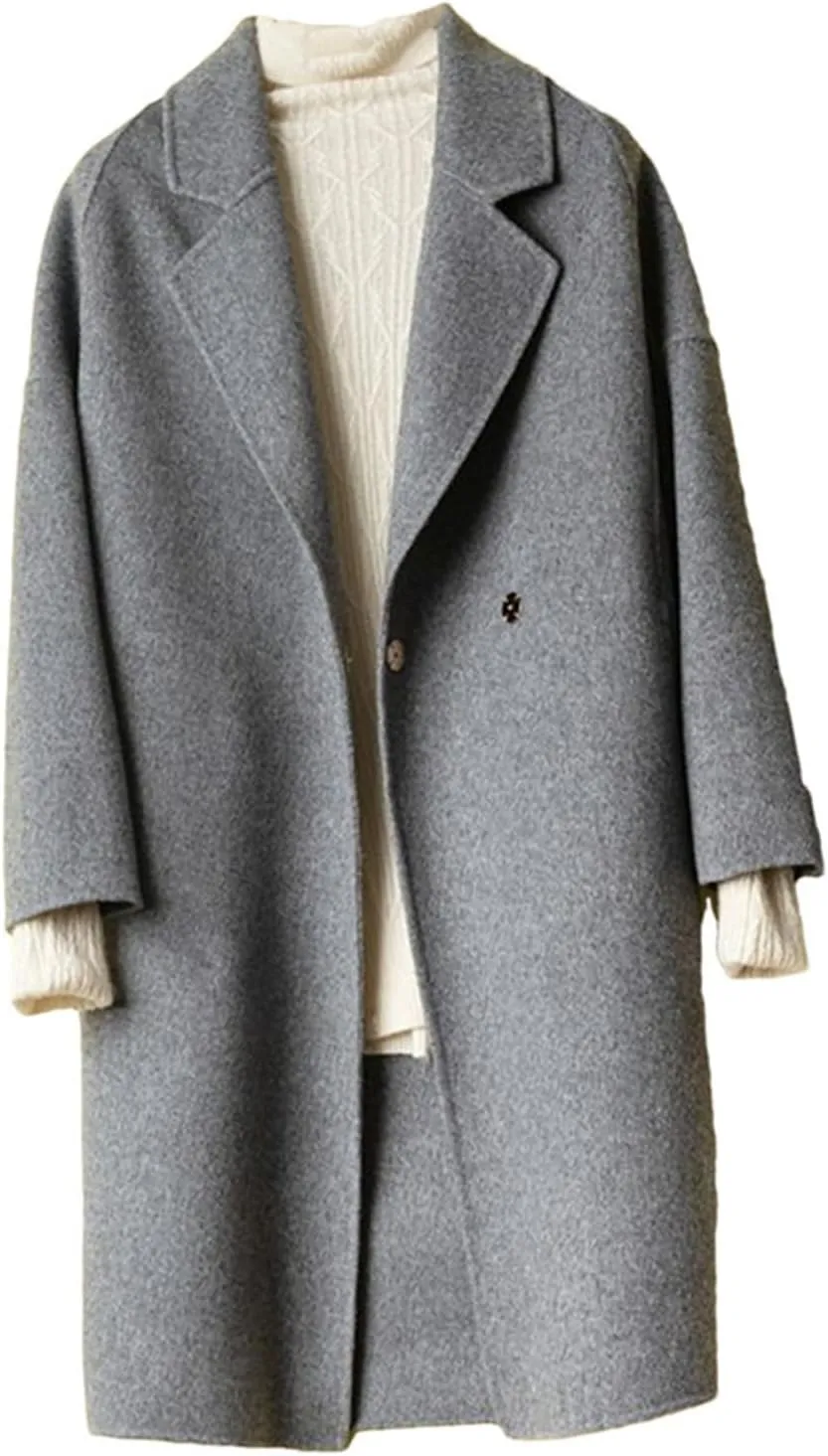Haitpant Autumn Winter Womens Long Cashmere Overcoat Casual Loose Warm Jackets Double-Sided 100% Wool Tweed Coat