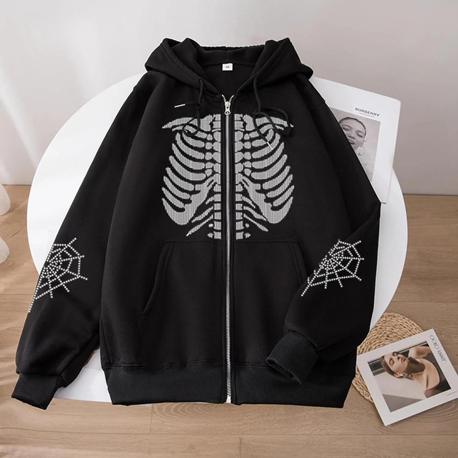 Halloween Mens Zip Up Hoodie Skeleton Graphic Print Oversized Long Sleeve Jacket Teens Preppy Loose Casual Pullover