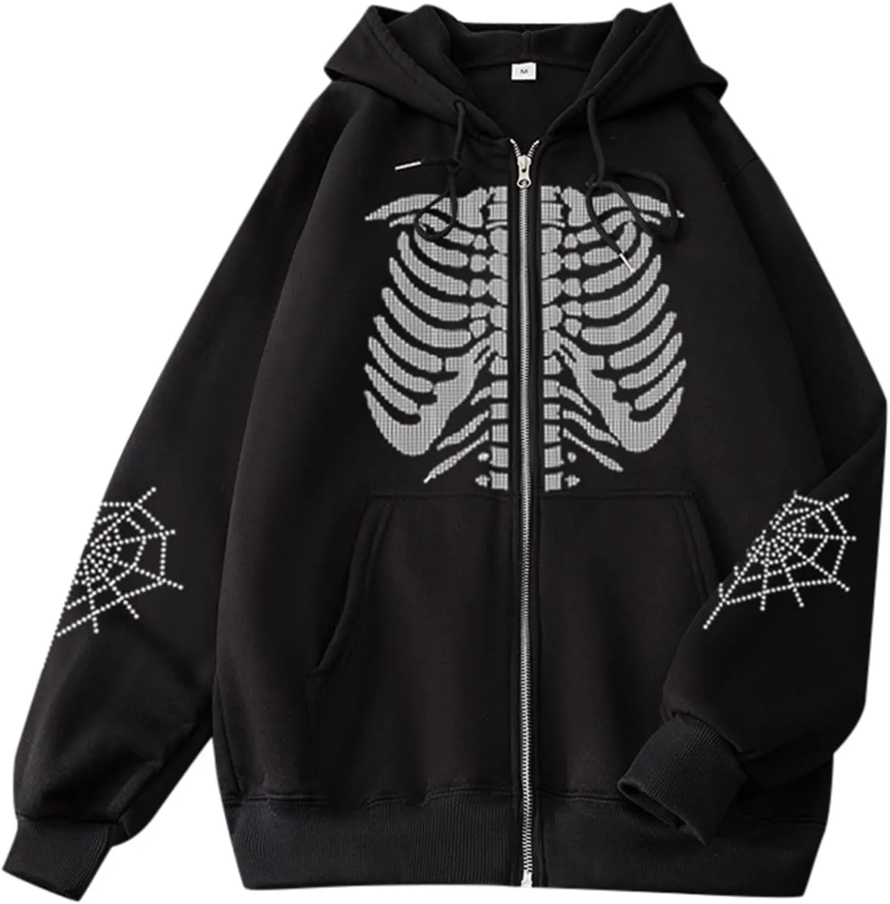Halloween Mens Zip Up Hoodie Skeleton Graphic Print Oversized Long Sleeve Jacket Teens Preppy Loose Casual Pullover