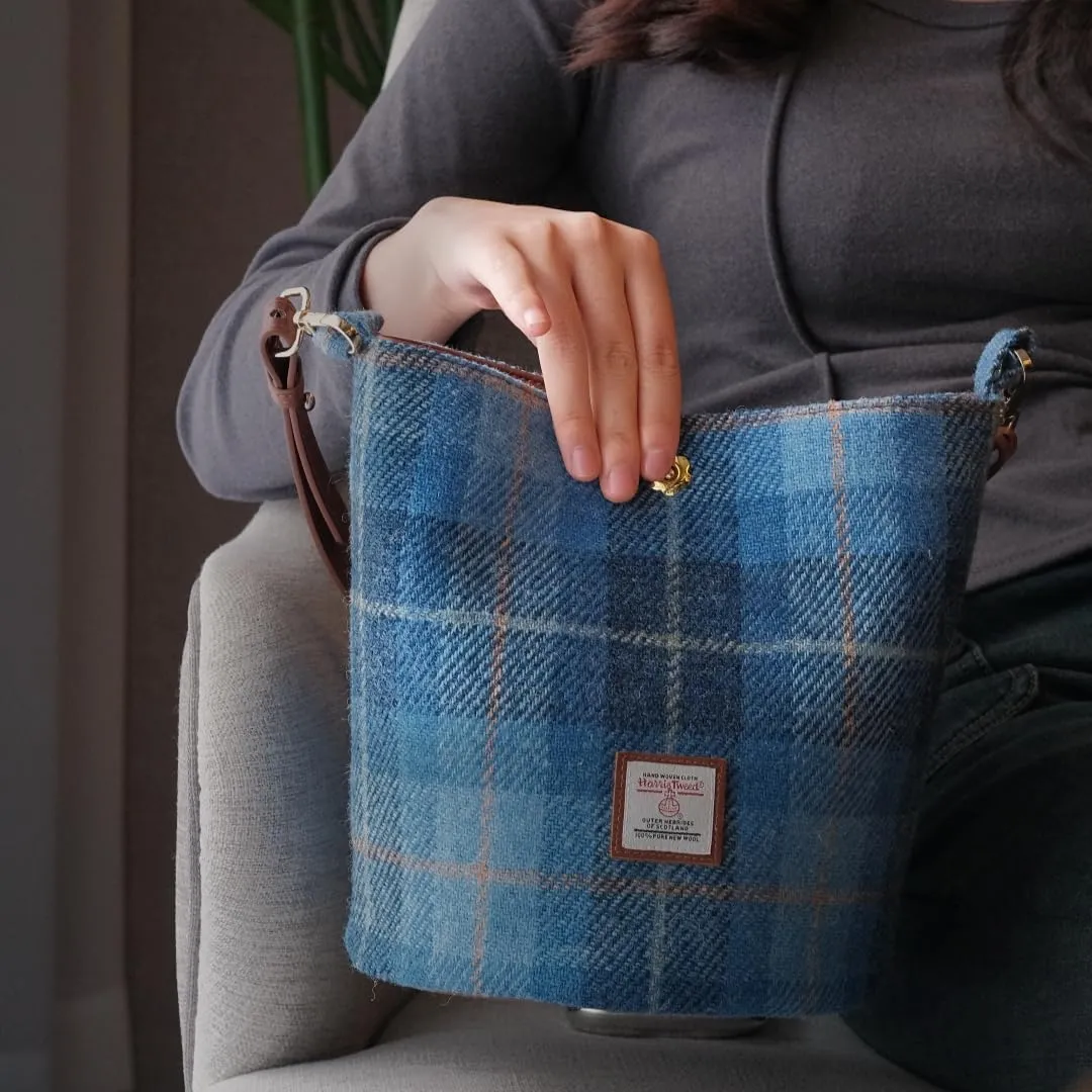 Harris Tweed Bucket Bag Shoulder Bag Handbag for Women with Leather Strap 9.4 x 7 inch * 8.2 inch