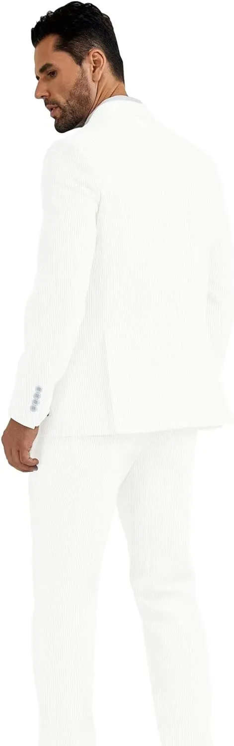 High-End Suits Men's Striped Seersucker Suits 2 Piece Slim Fit Wedding Double Breasted Tuxedo Summer Beach Suits Sets