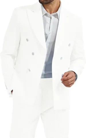 High-End Suits Men's Striped Seersucker Suits 2 Piece Slim Fit Wedding Double Breasted Tuxedo Summer Beach Suits Sets