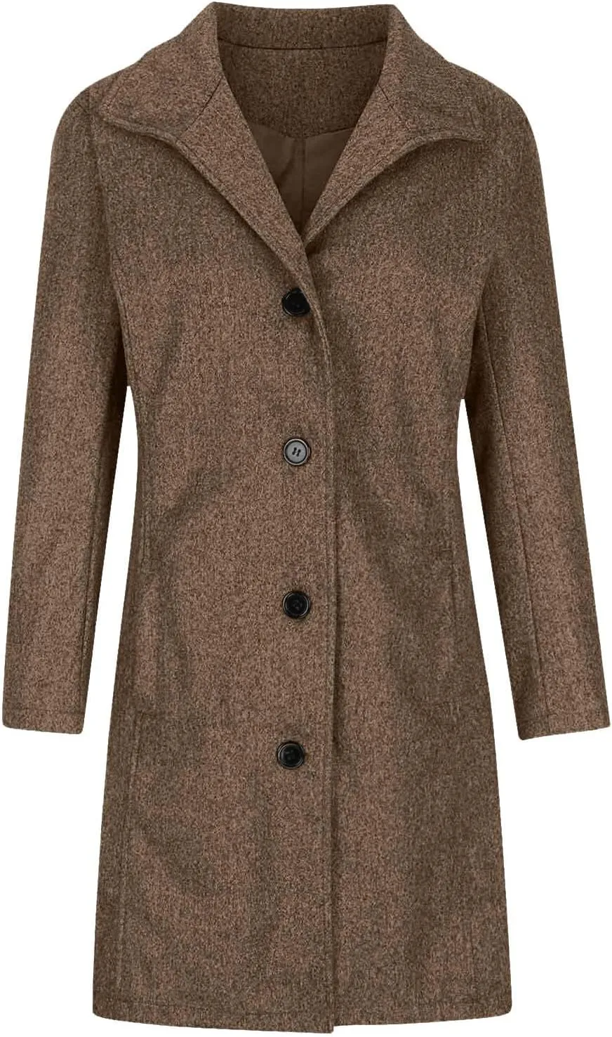 hlysgo Women Winter Wool Blend Pea Coat Mid-Long Trench Coat Single-Breasted Lapel Jacket Outwear with Pockets