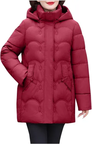 Hooded Quilted Coats for Women Warm Detachable Puffer Jackets Warm Solid Color Windproof Down Coats Parkas