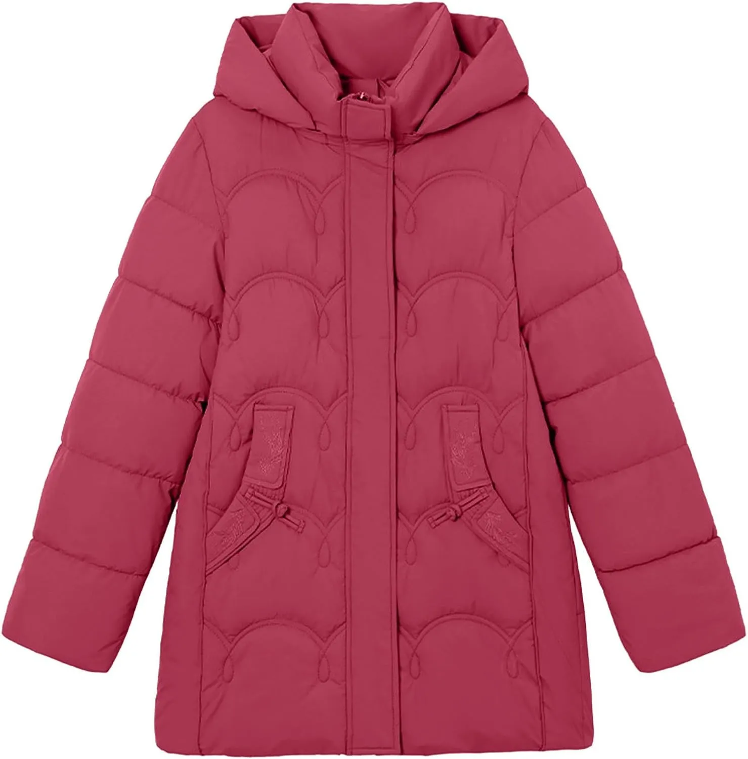 Hooded Quilted Coats for Women Warm Detachable Puffer Jackets Warm Solid Color Windproof Down Coats Parkas