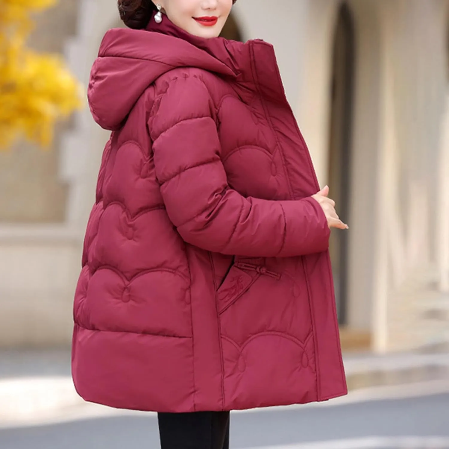Hooded Quilted Coats for Women Warm Detachable Puffer Jackets Warm Solid Color Windproof Down Coats Parkas