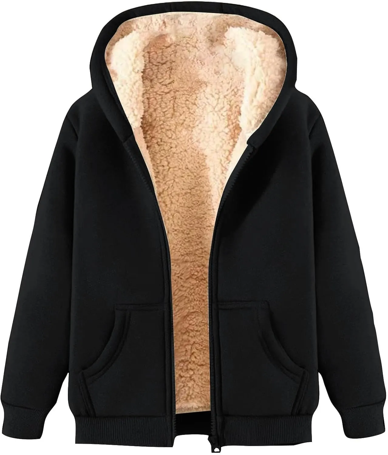 Hoodie Men Fuzzy Fleece Sweatshirt Zip Up Thick Sherpa Lined Jacket Comfortable Soft Hooded Sweatshirt Warm Winter Coat