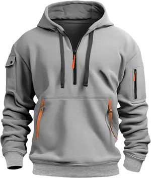 Hoodies for Men Quarter Zip Up Pullover Vintage Work Hoodie with Pockets Military Tactical Construction Sweatshirt