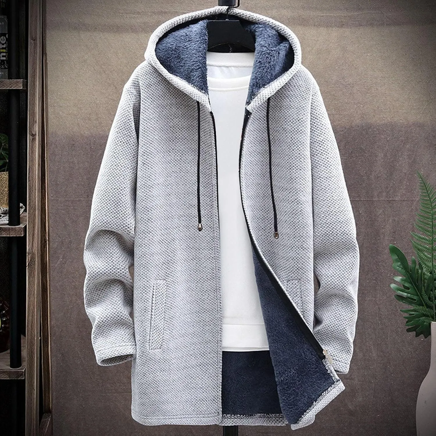 Hoodies for Men Zip up Warm Cardigan Knitted Sweater Sweatshirt Color Block Winter Warm Jacket Coats Outerwear