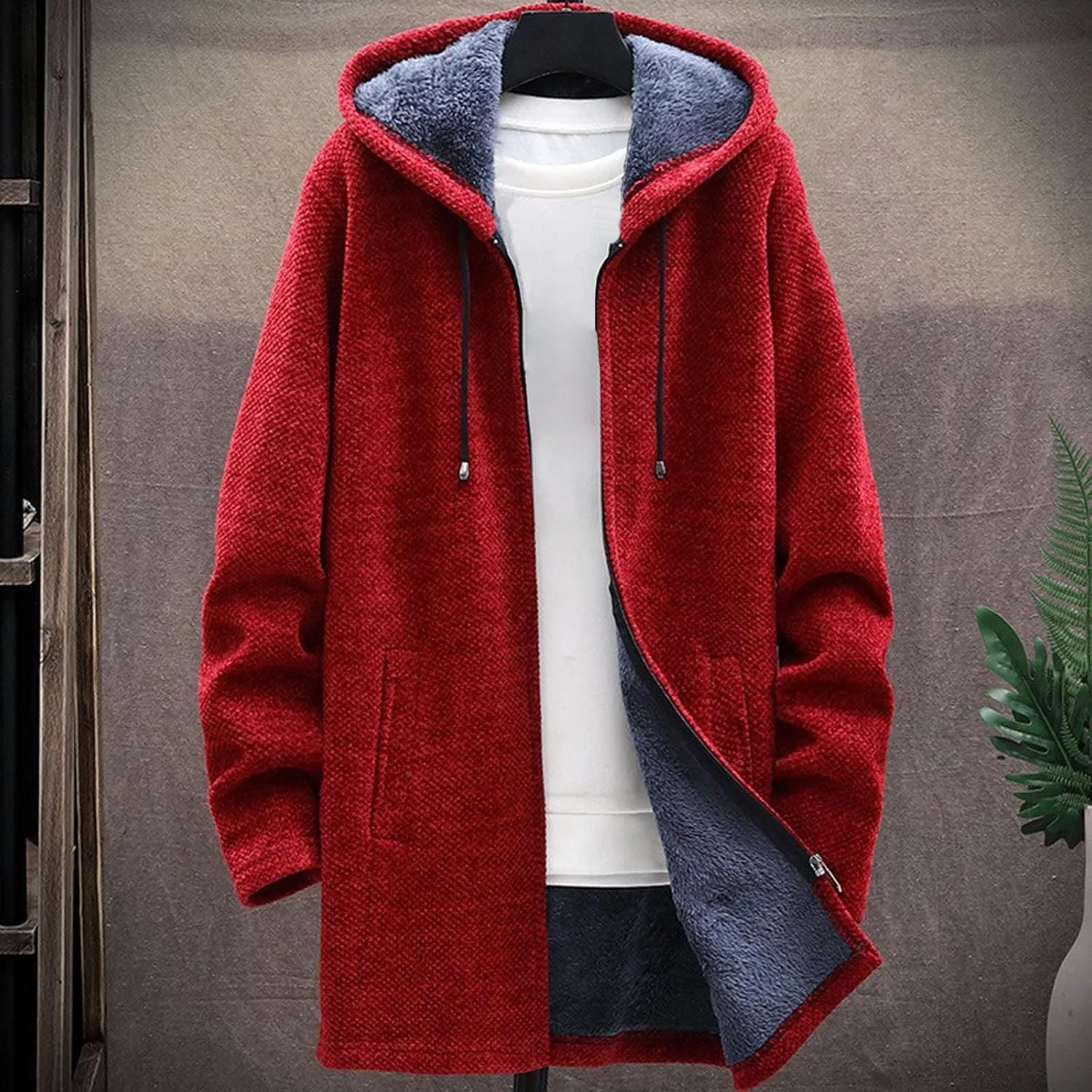 Hoodies for Men Zip up Warm Cardigan Knitted Sweater Sweatshirt Color Block Winter Warm Jacket Coats Outerwear