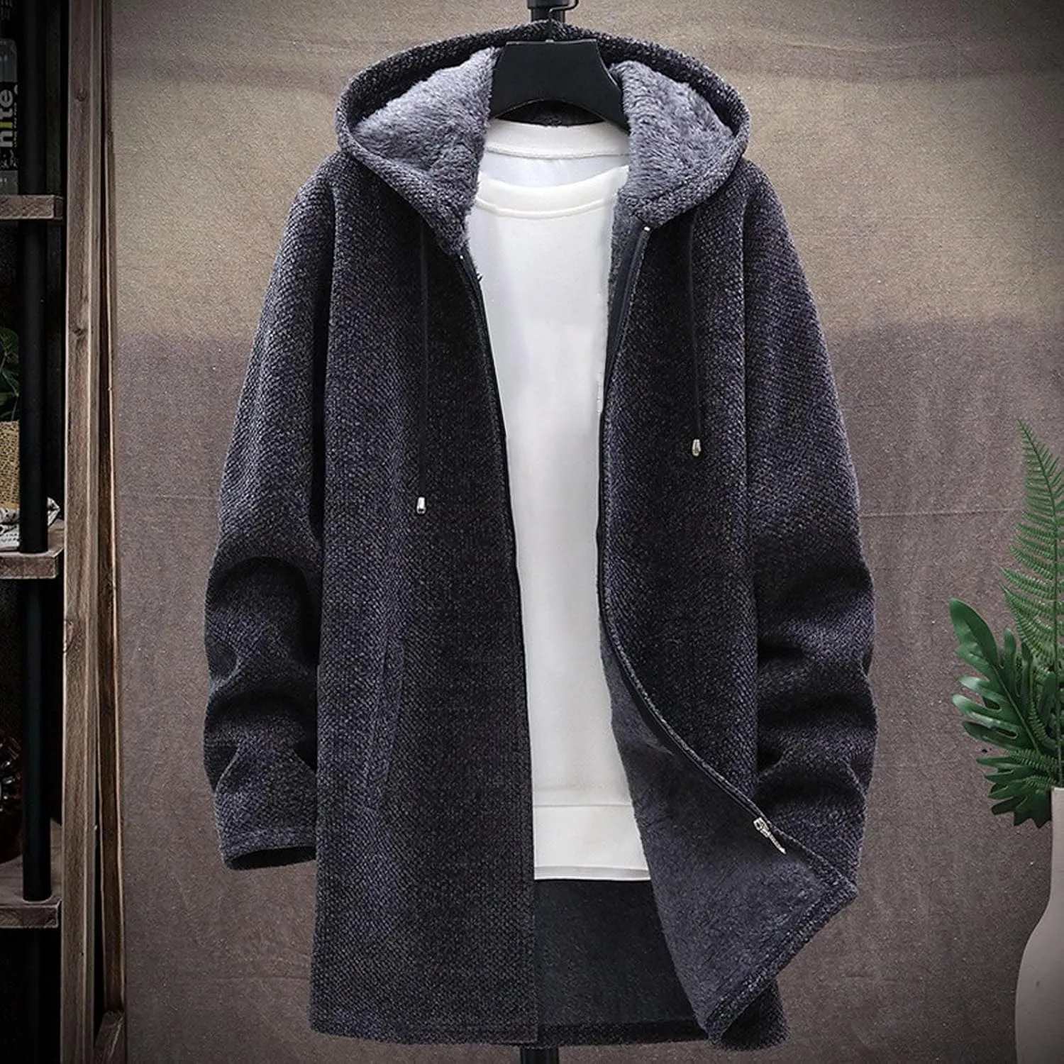 Hoodies for Men Zip up Warm Cardigan Knitted Sweater Sweatshirt Color Block Winter Warm Jacket Coats Outerwear