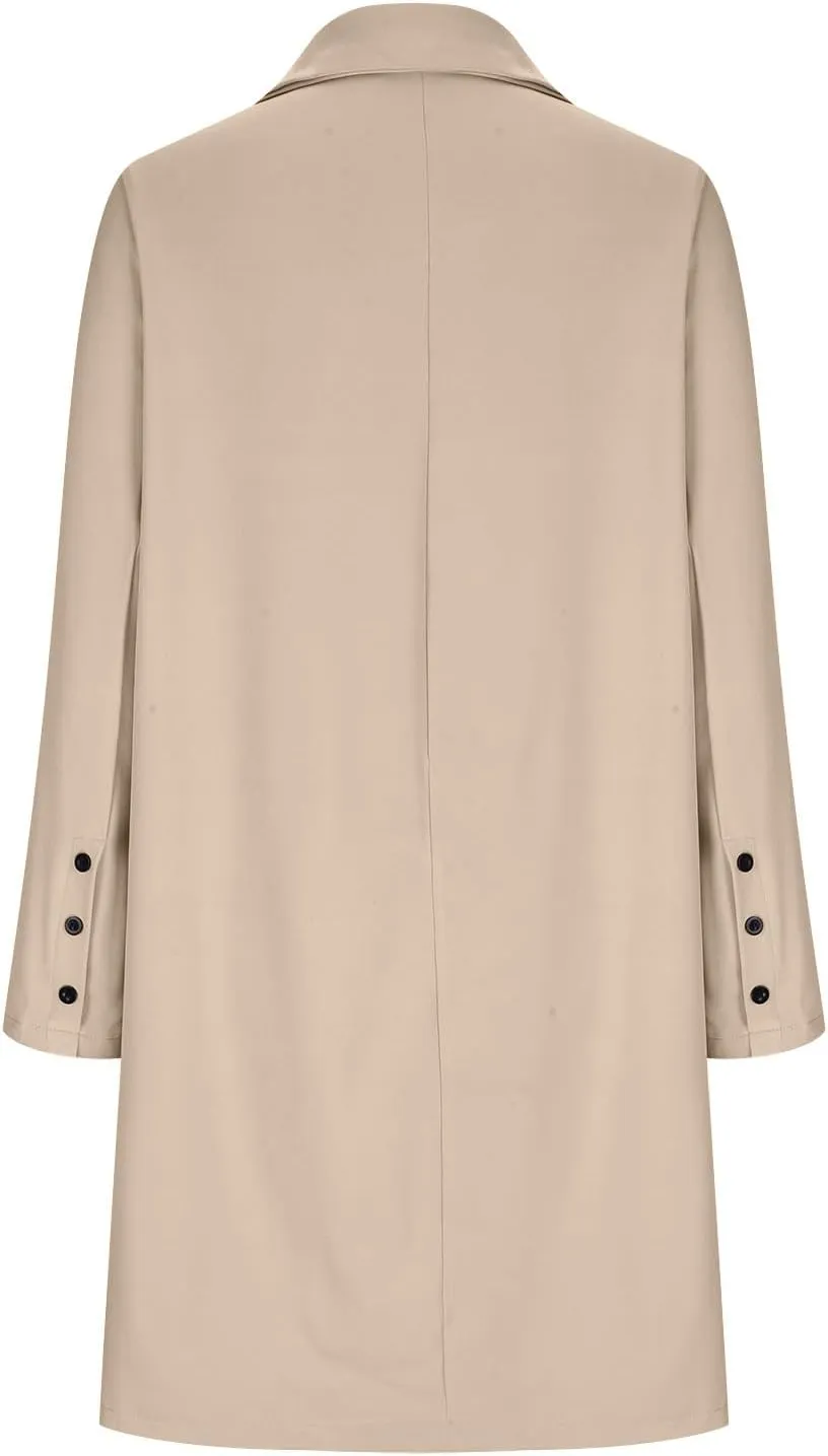 Hvyesh Women's Long Wool Blend Pea Coat Winter Casual Overcoat Notched Lapel Collar Trench Coat Belted Long Jacket Outerwear