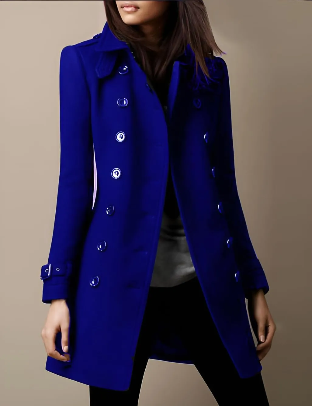 IDEALSANXUN Double Breasted Wool Coats for Women Trendy Fall Winter Mid Pea Trench Coat Blazer Jackets Overcoat