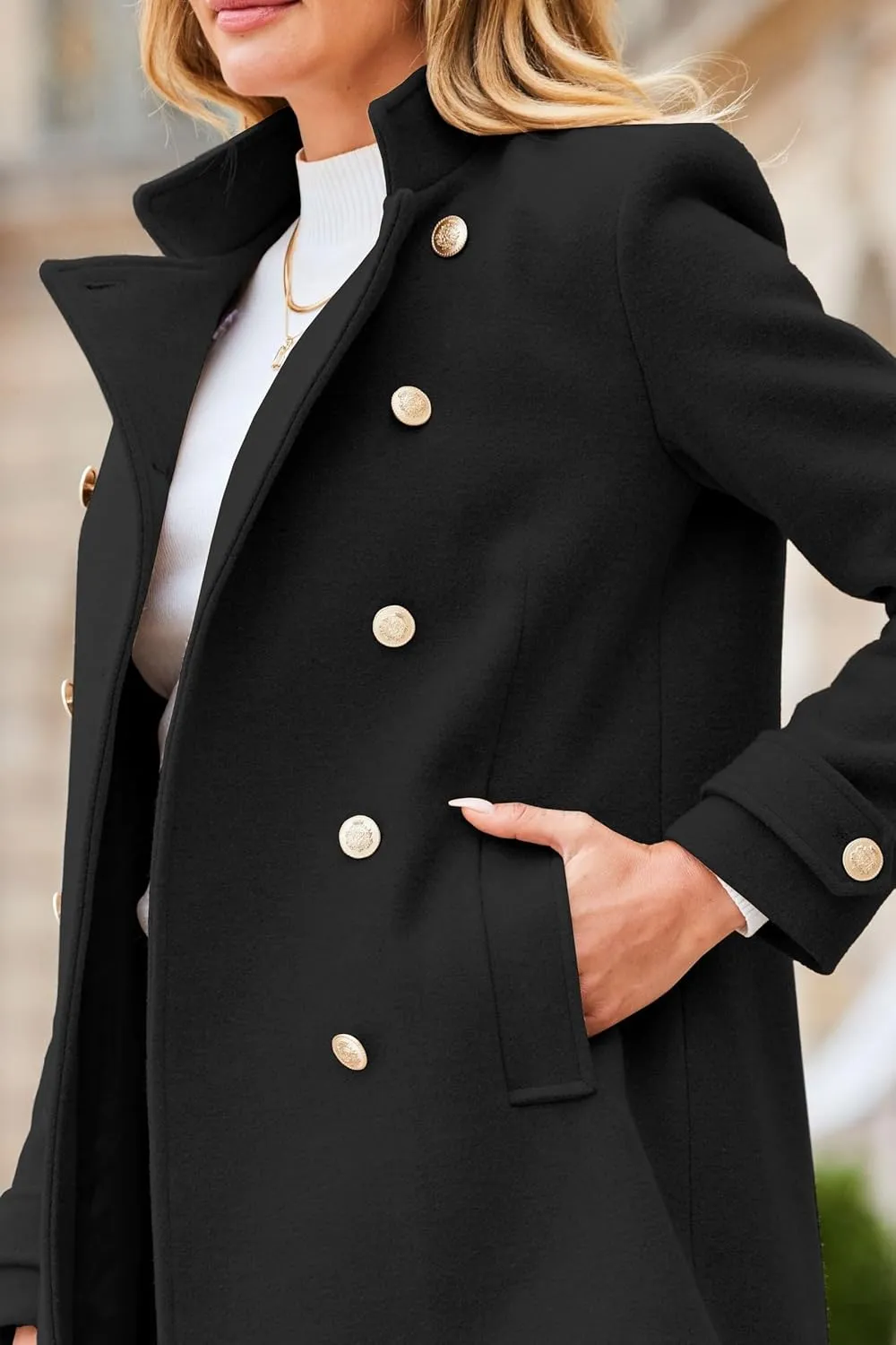 IDEALSANXUN Womens Fall Winter Peacoat Wool Coat Double Breasted Blazer Jacket Trench Coat