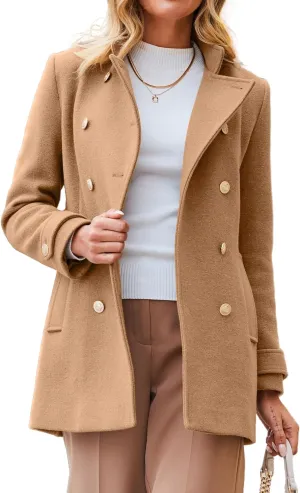 IDEALSANXUN Womens Fall Winter Peacoat Wool Coat Double Breasted Blazer Jacket Trench Coat